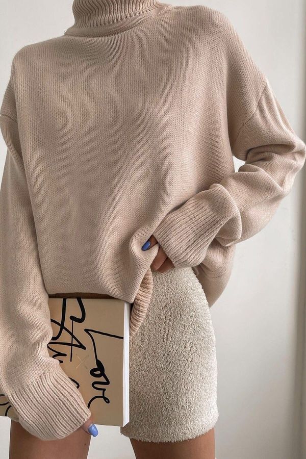 Madmext Madmext Mad Girls Beige Turtleneck Sweater