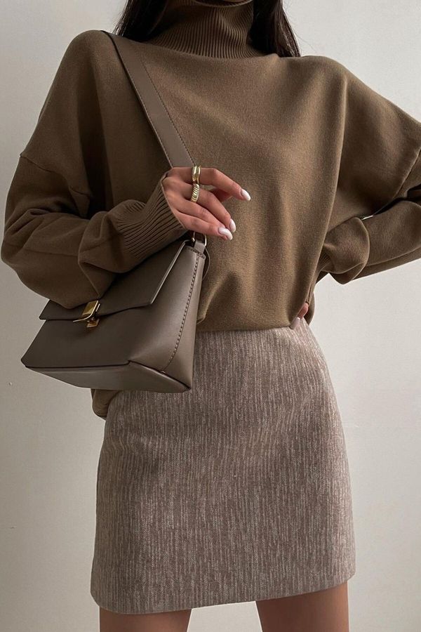 Madmext Madmext Mad Girls Brown Turtleneck Sweater