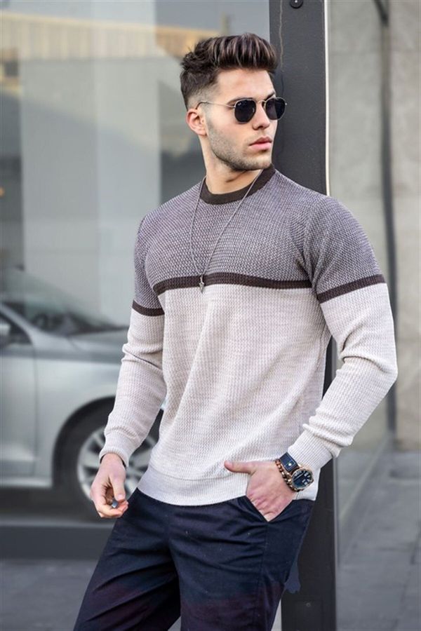 Madmext Madmext Men's Beige Color Block Sweater 4734