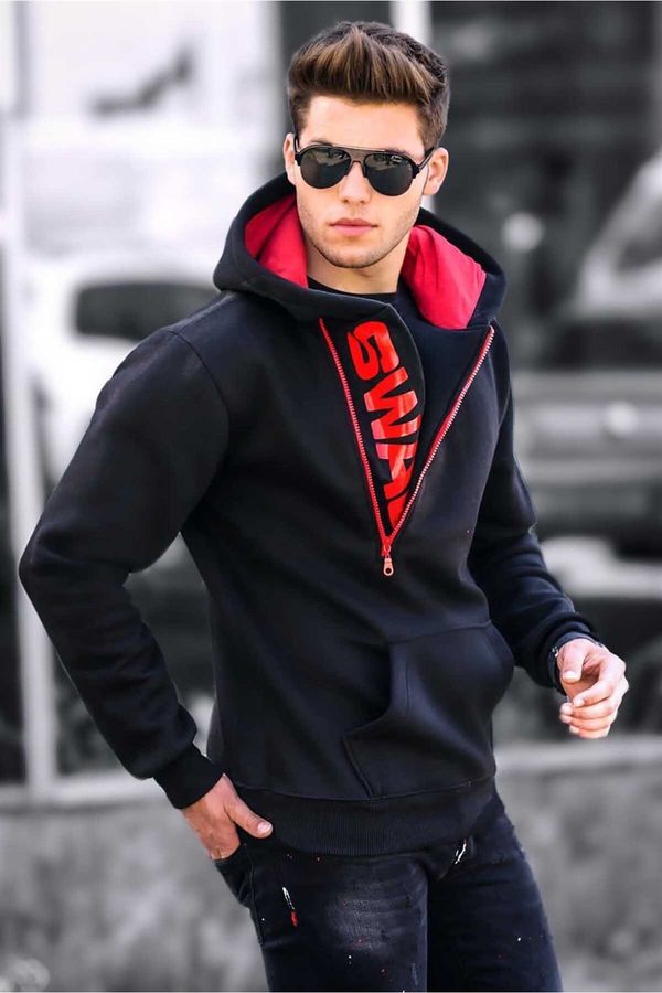 Madmext Madmext Men's Black Zipper Detailed Hooded Sweatshirt 1767