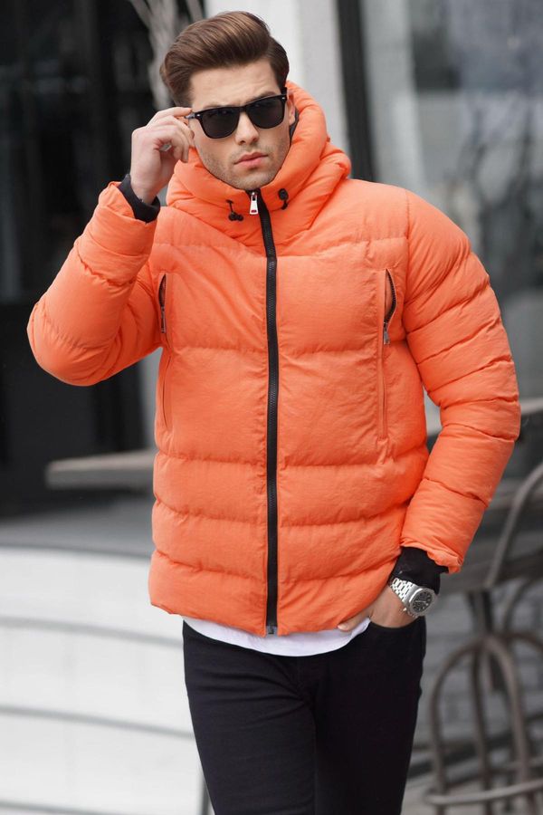 Madmext Madmext Men's Orange High Neck Hooded Down Coat 6805