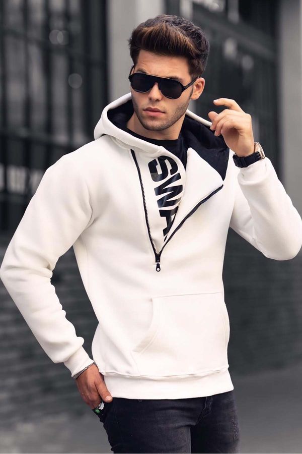 Madmext Madmext Men's White Zipper Detailed Hoodie Sweatshirt 1767