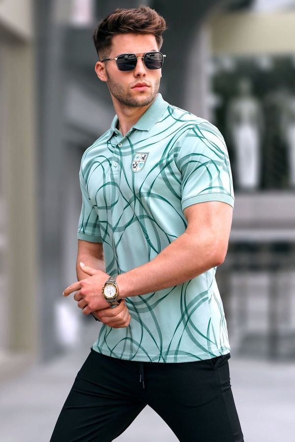 Madmext Madmext Mint Green Patterned Polo Neck T-Shirt 5873