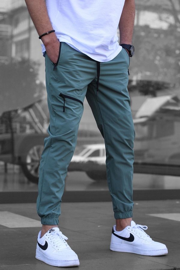 Madmext Madmext Mint Green Zipper Detail Parachute Jogger Pants