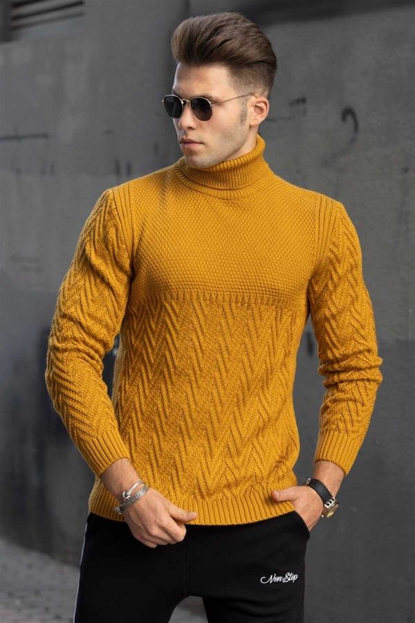 Madmext Madmext Mustard Turtleneck Knit Patterned Sweater 4655