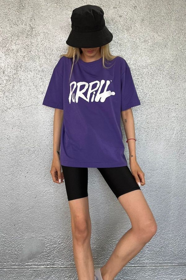 Madmext Madmext Purple Printed Oversize T-Shirt