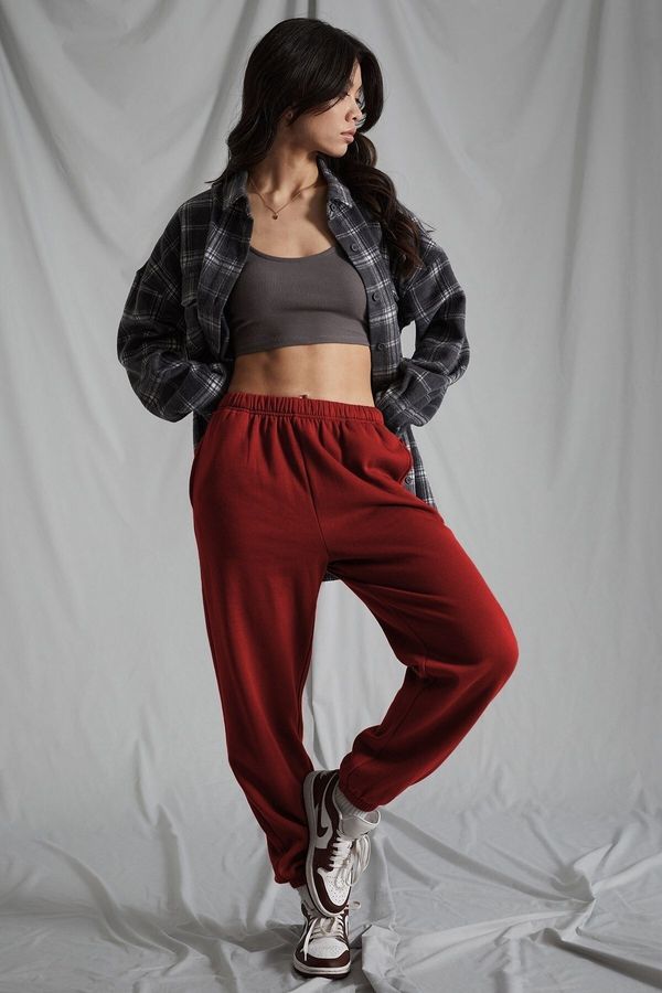 Madmext Madmext Women's Claret Red Elastic Waist Oversize Sweatpants