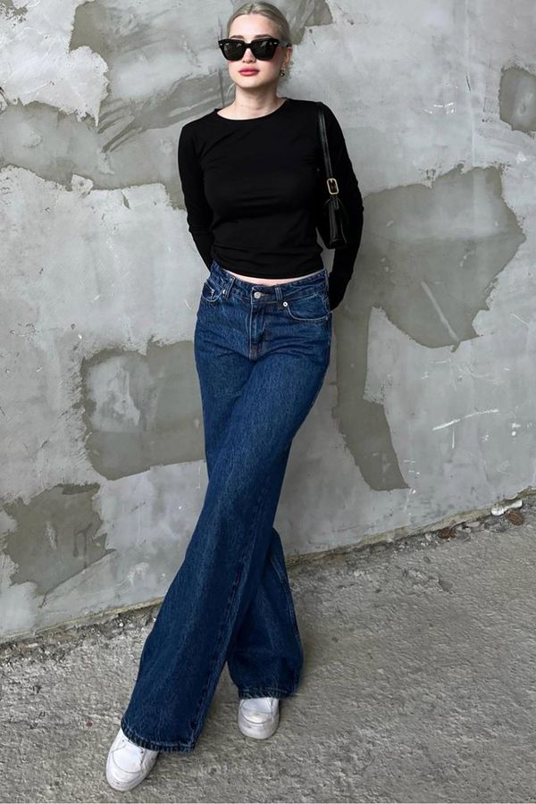Madmext Madmext Women's Dark Blue Straight Wide Jean