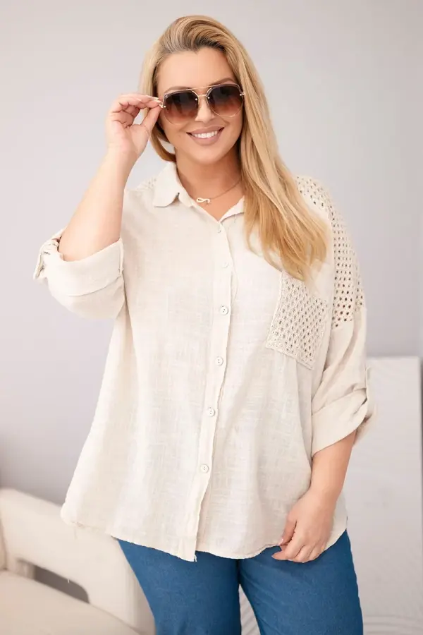 Kesi Włoski Majica Kesi Włoski Plus Size s čipko bež