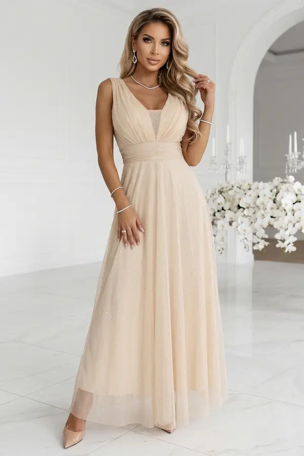 numoco basic Maksi obleka z brokatnim sijajem in izrezom