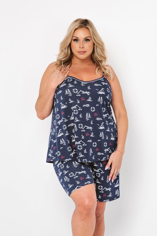 Italian Fashion Marina women's pyjamas with narrow straps, shorts - navy blue print