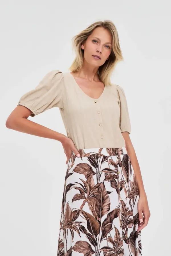 Marisse Marisse Beige Blouse With Puffed Sleeves