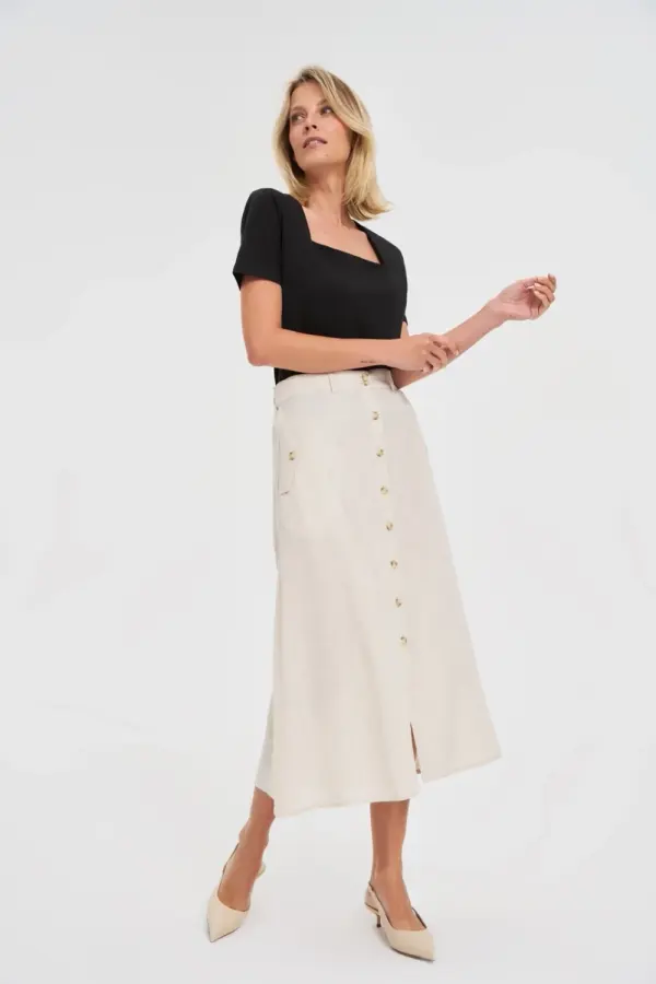 Marisse Marisse Beige Linen Midi Skirt