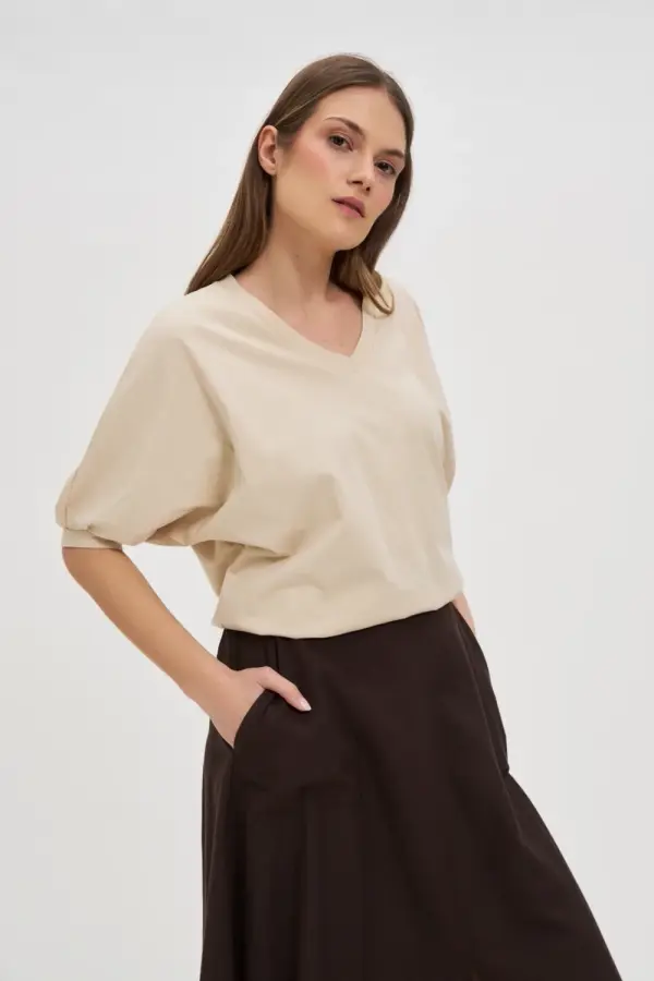 Marisse Marisse Beige Oversized Cotton Blouse