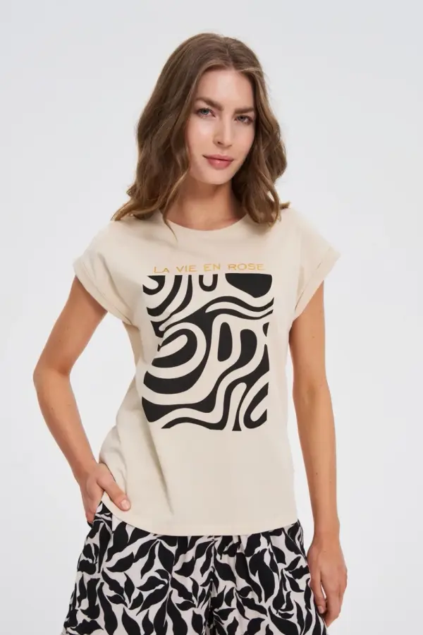 Marisse Marisse Beige T-Shirt With Geometric Print