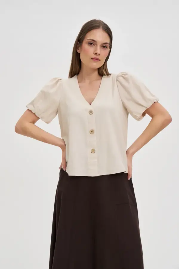 Marisse Marisse Beige Viscose And Linen Shirt