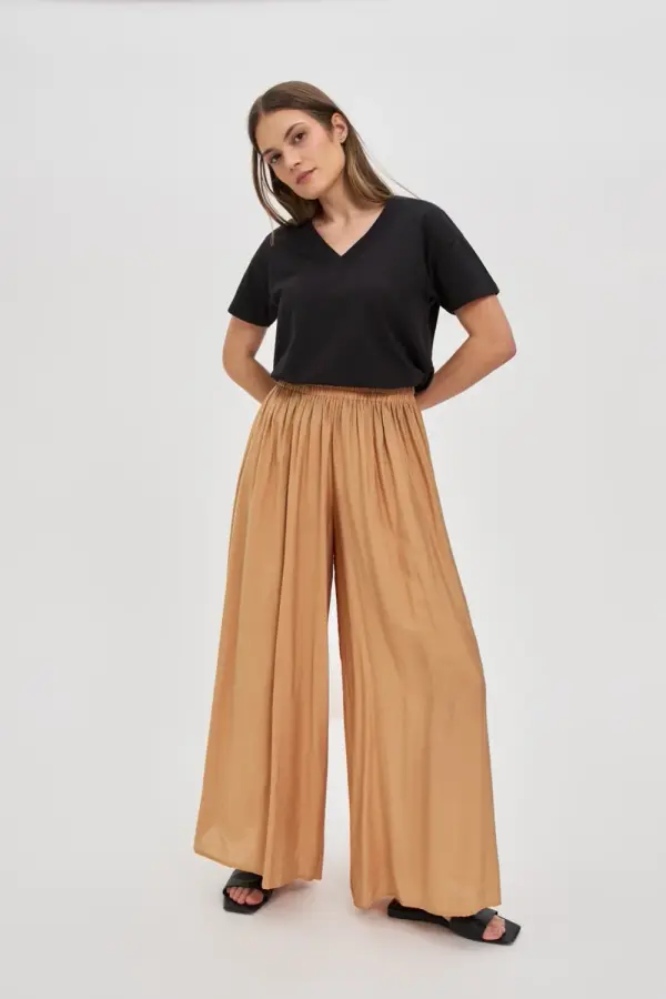 Marisse Marisse Beige Viscose Wide-Leg Trousers