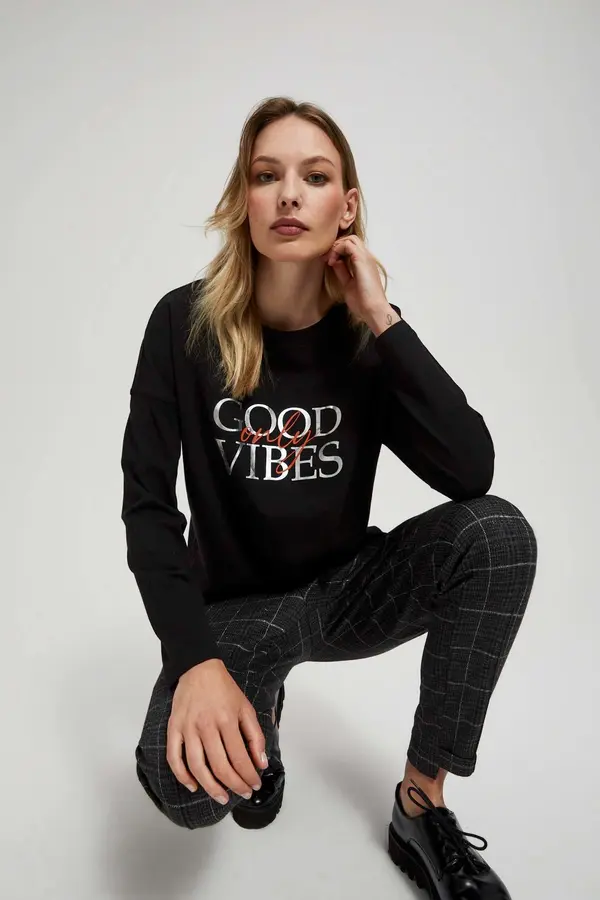 Marisse Marisse Black Blouse With An Inscription And Ties