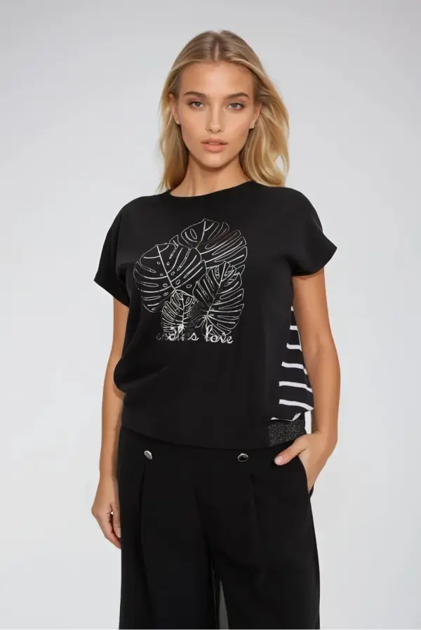 Marisse Marisse Black Cotton Blouse With Print