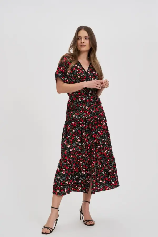 Marisse Marisse Black Floral Midi Dress