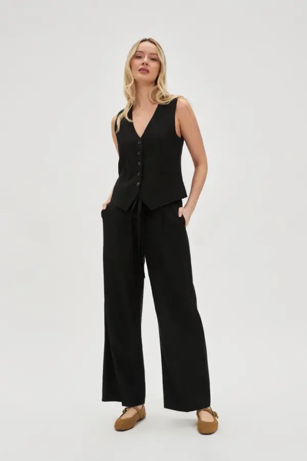 Marisse Marisse Black Linen Wide-Leg Trousers