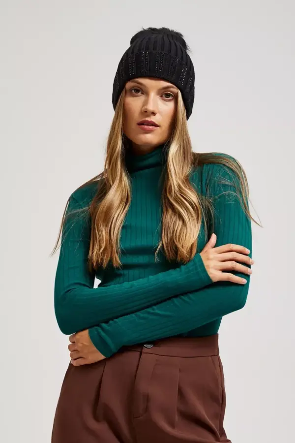 Marisse Marisse Black Rhinestone Pompom Hat