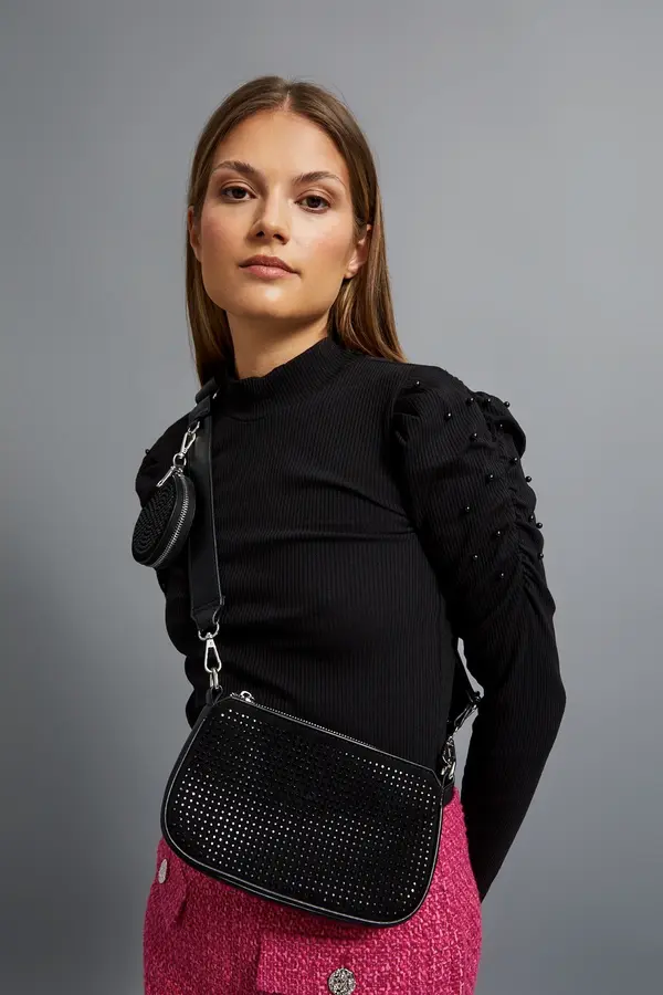 Marisse Marisse Black Zippered Shoulder Bag