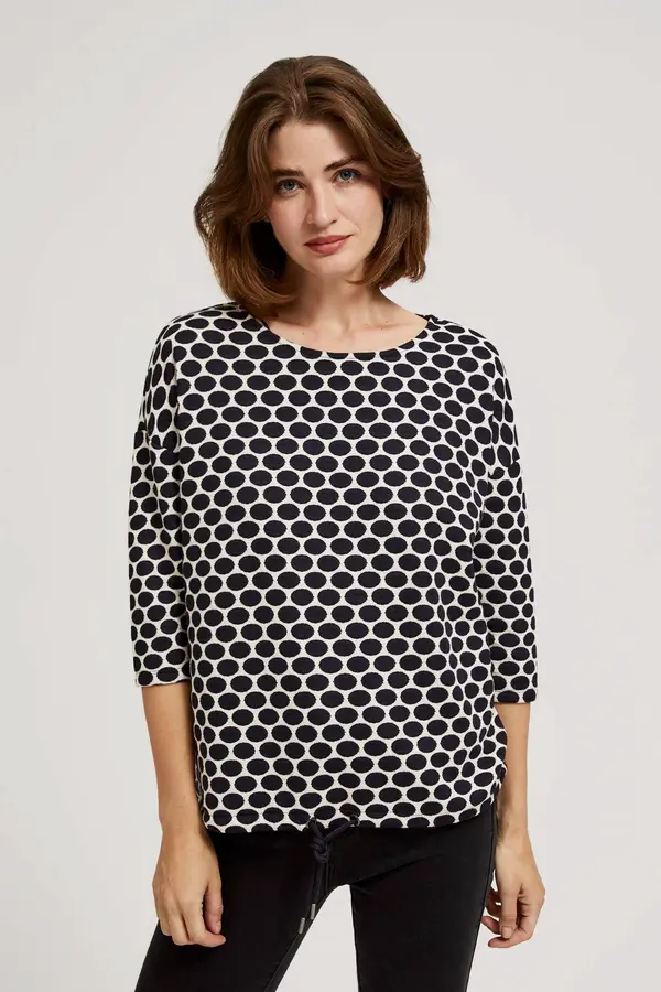 Marisse Marisse Blouse With A Geometric Pattern, White And Navy Blue