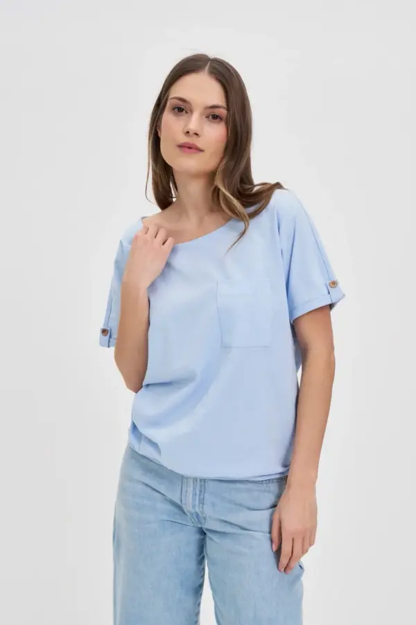 Marisse Marisse Blue Cotton T-Shirt With Pocket