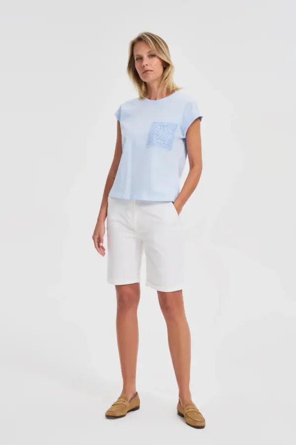 Marisse Marisse Blue Cotton T-Shirt With Pocket