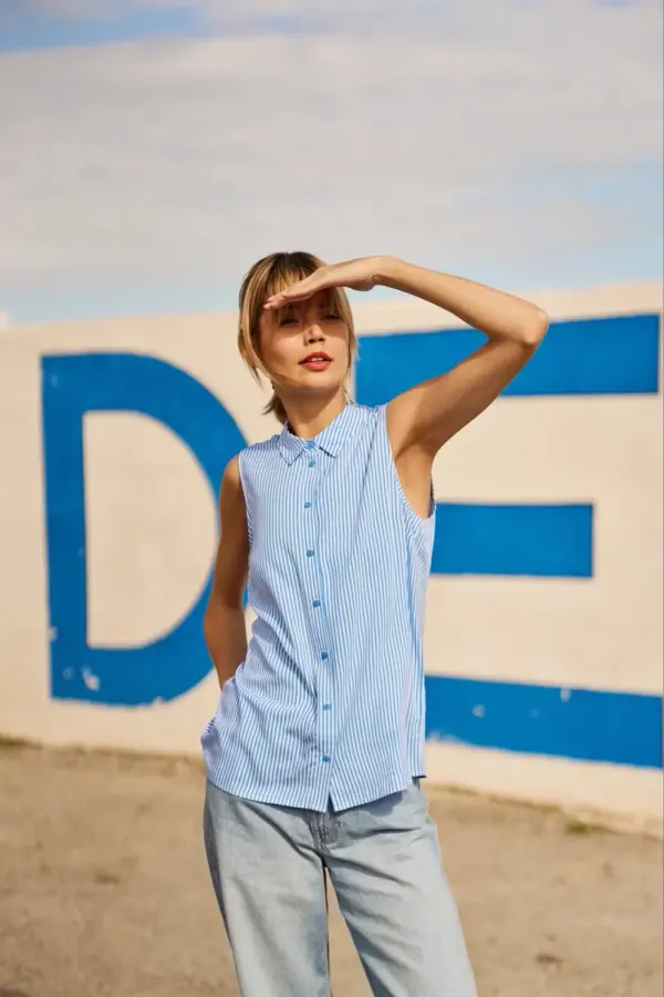 Marisse Marisse Blue Striped Viscose Shirt