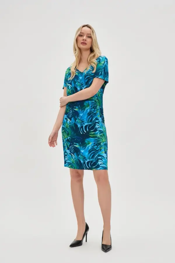 Marisse Marisse Blue Tropical Print Dress