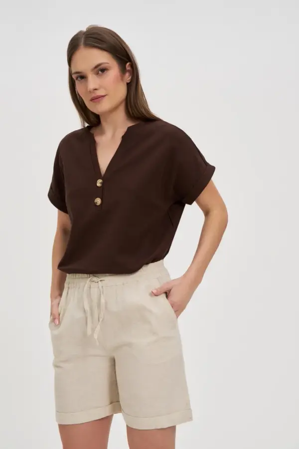Marisse Marisse Brown Blouse With Buttons On The Neckline