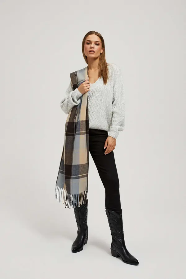 Marisse Marisse Brown Checkered Scarf With Fringes