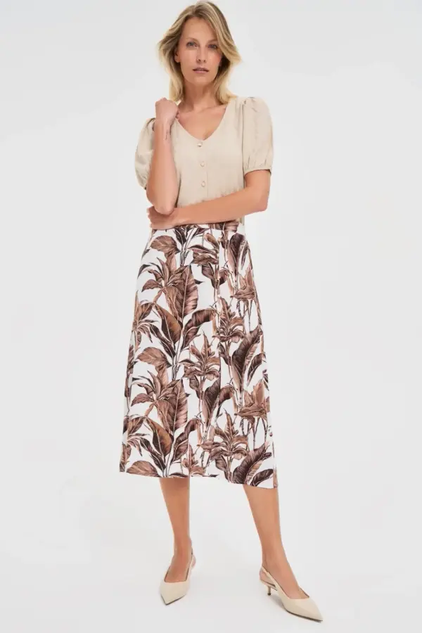 Marisse Marisse Brown Plant Print Midi Skirt
