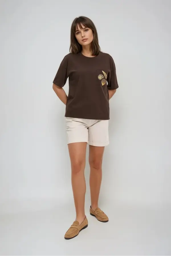 Marisse Marisse Brown T-Shirt With A Hat On The Pocket