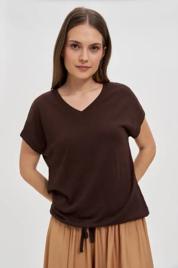 Marisse Marisse Brown V-Neck Blouse