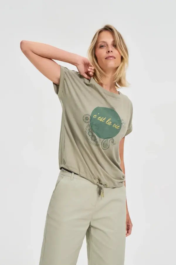 Marisse Marisse Cotton Blouse With Olive Print