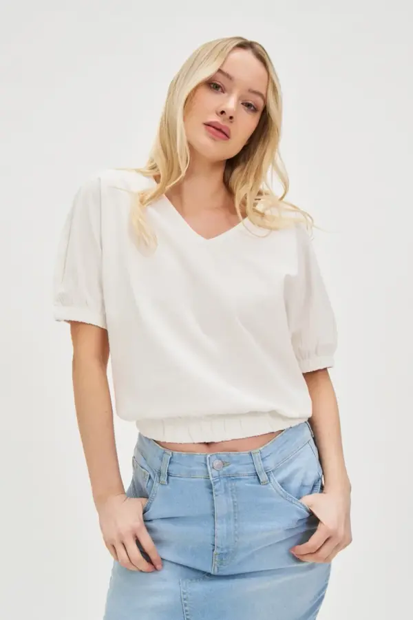 Marisse Marisse Cotton Blouse With Puffed Sleeves, White