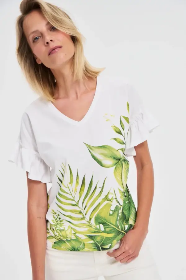 Marisse Marisse Cotton Blouse With Ruffled Sleeves, White