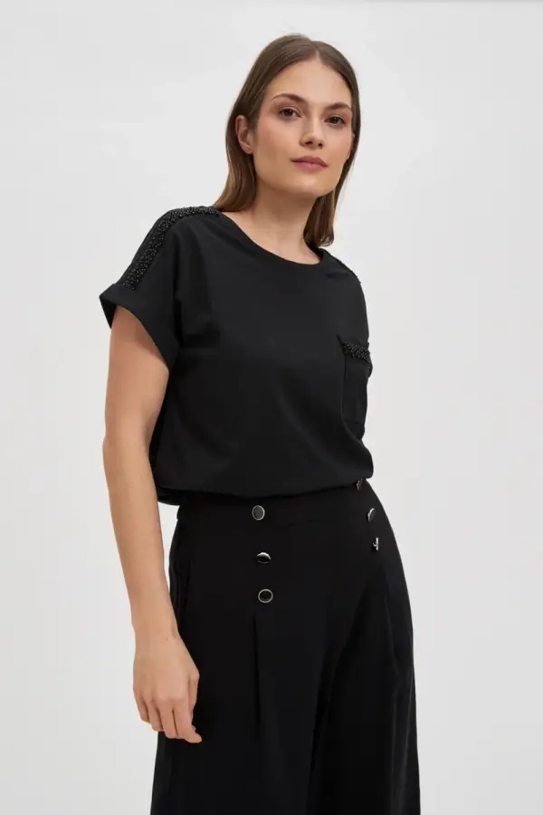 Marisse Marisse Cotton T-Shirt Decorated With Beads, Black