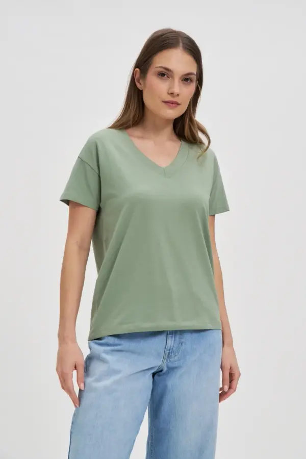 Marisse Marisse Cotton V-Neck T-Shirt In Olive Green