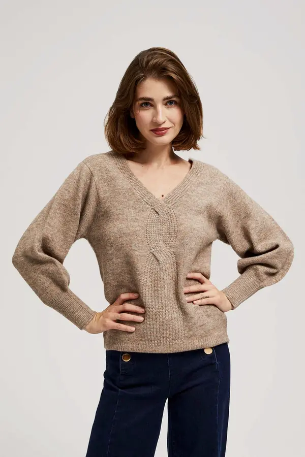 Marisse Marisse Dark Beige V-Neck Sweater