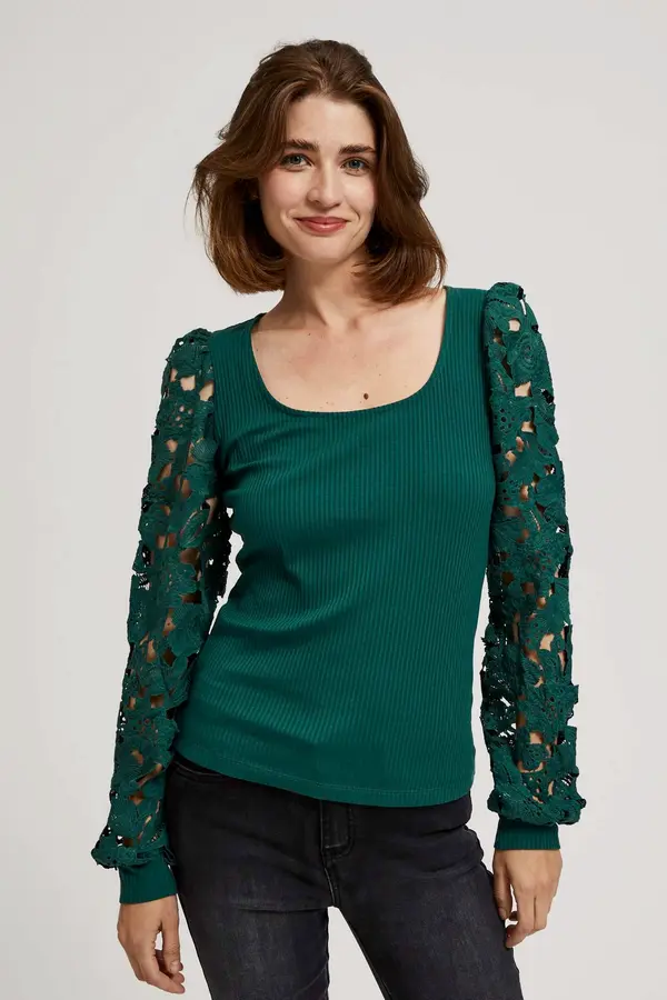 Marisse Marisse Emerald Blouse With Lace Sleeves