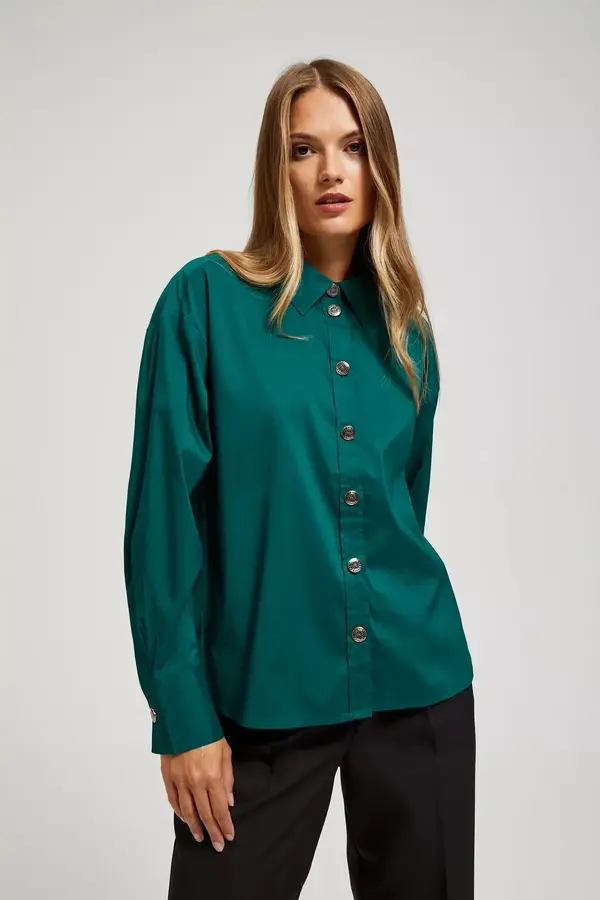 Marisse Marisse Emerald Shirt With Decorative Buttons