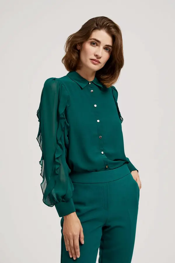 Marisse Marisse Emerald Shirt With Ruffled Sleeves