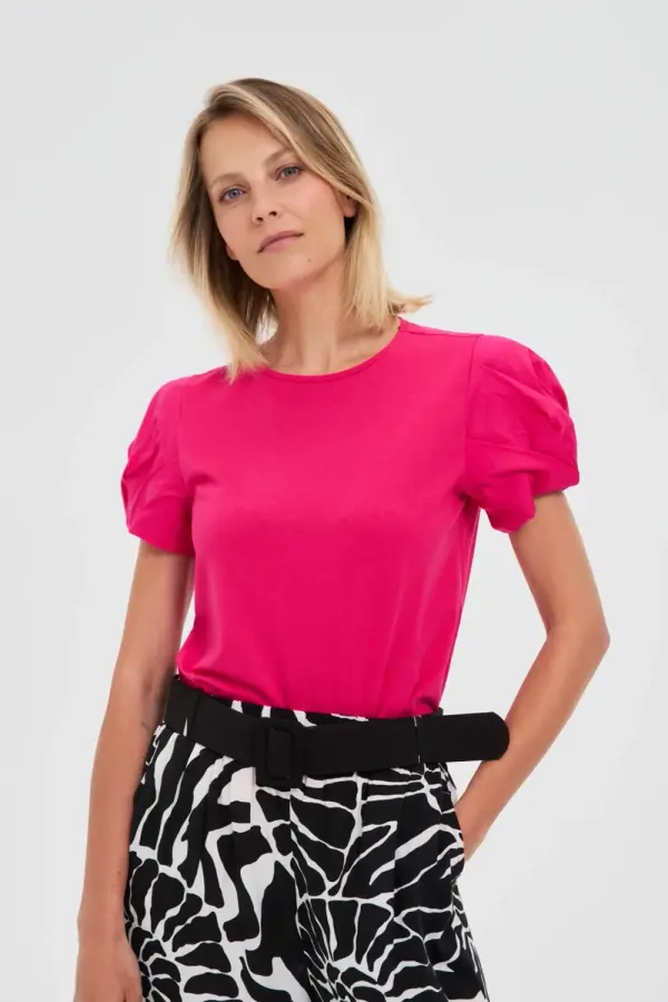 Marisse Marisse Fuchsia Blouse With Puffed Sleeves