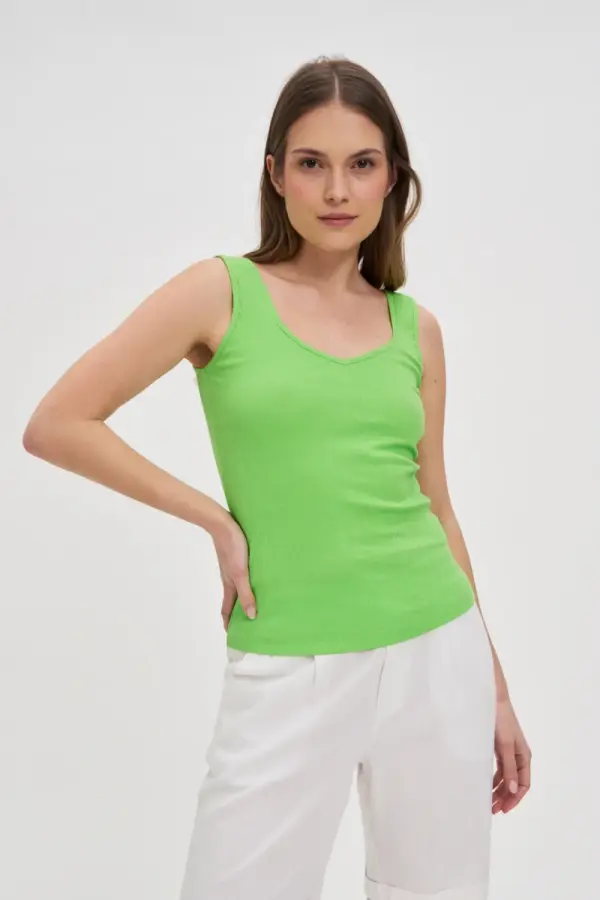 Marisse Marisse Green Ribbed Top