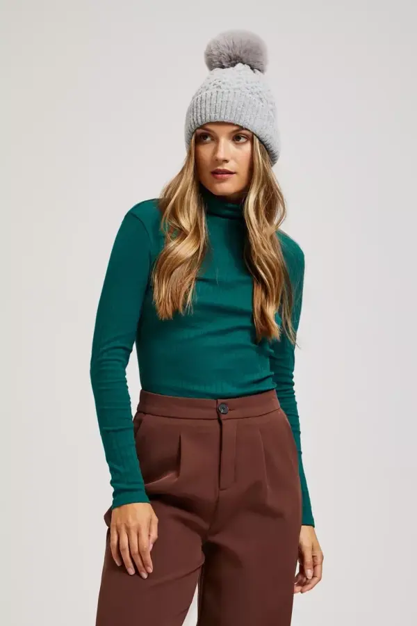 Marisse Marisse Hat With Fur Pompom, Gray