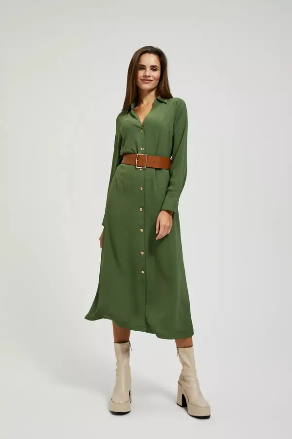 Marisse Marisse Khaki Midi Dress With Wide Belt